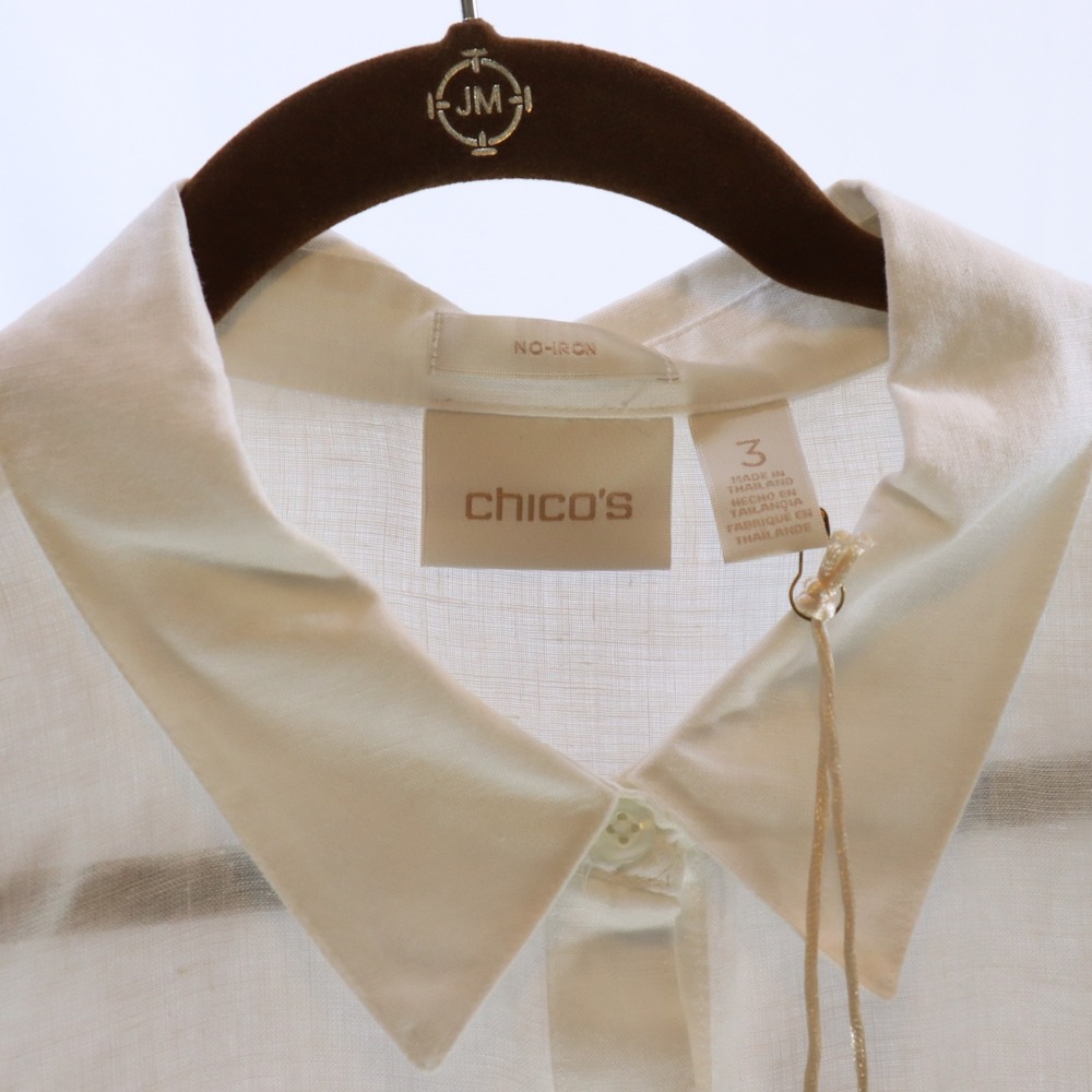 Chico's Linen Tie-Front Shirt 3 White Womens No-Iron Button Up - Picture 5 of 5